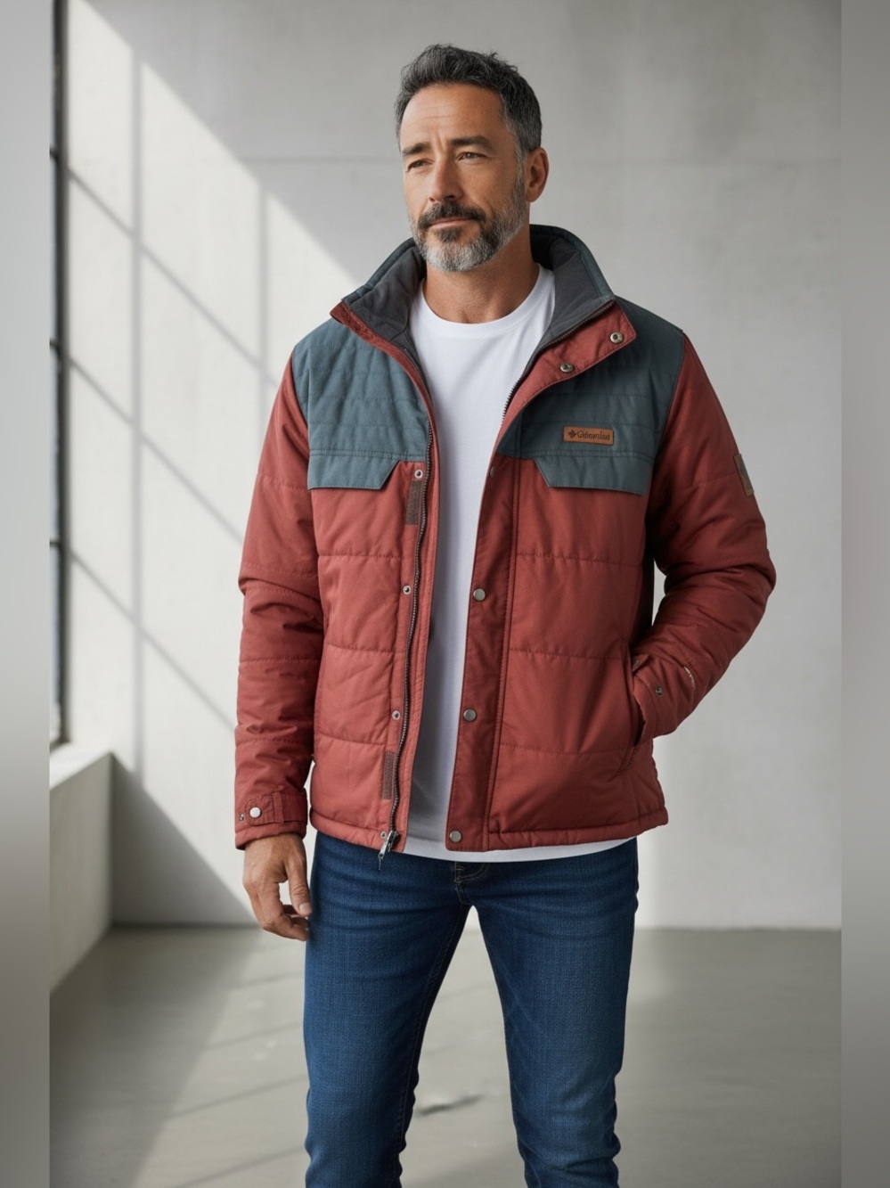 Columbia Mens Ridgestone
Jacket Quilted Maroon Gray XL